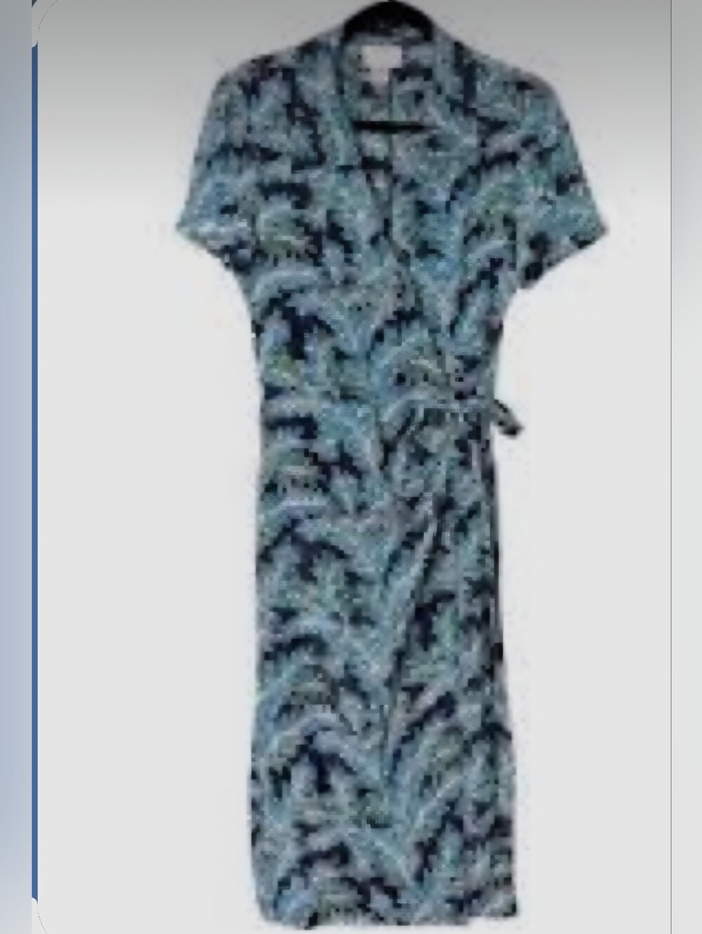 Vintage Adrianna Papell Navy & Teal Tropical Print Wrap Dress Chic Quiet Luxury